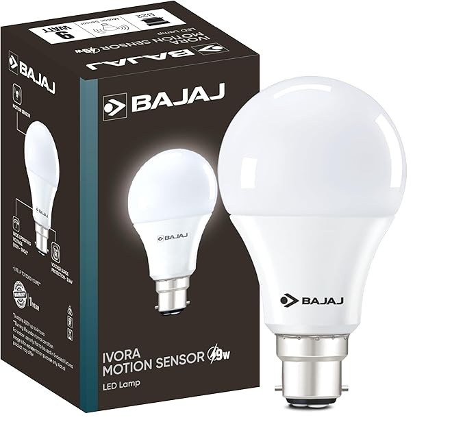 Bajaj Ivora Motion Sensor LED Lamp 9W CDL B22 | 5 Star Rated | Energy Efficient & Motion Sensor Operation | Wide Operating Voltage | 1 Year - Warranty (Pack Of 1, White)