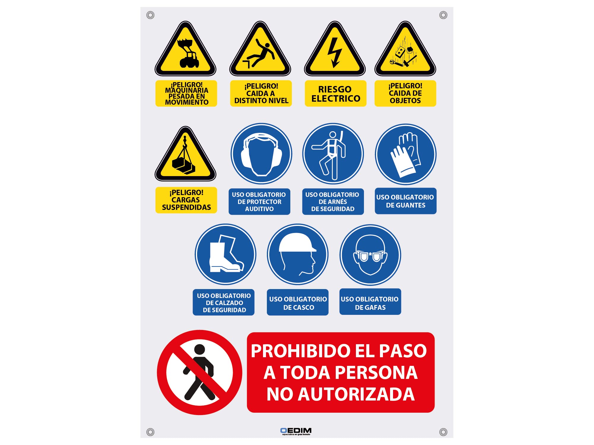 Oedim Pack 5 Señaléticas para Obras, 70x100cm, Señal para Obras, Fabricado en Polipropileno Celular
