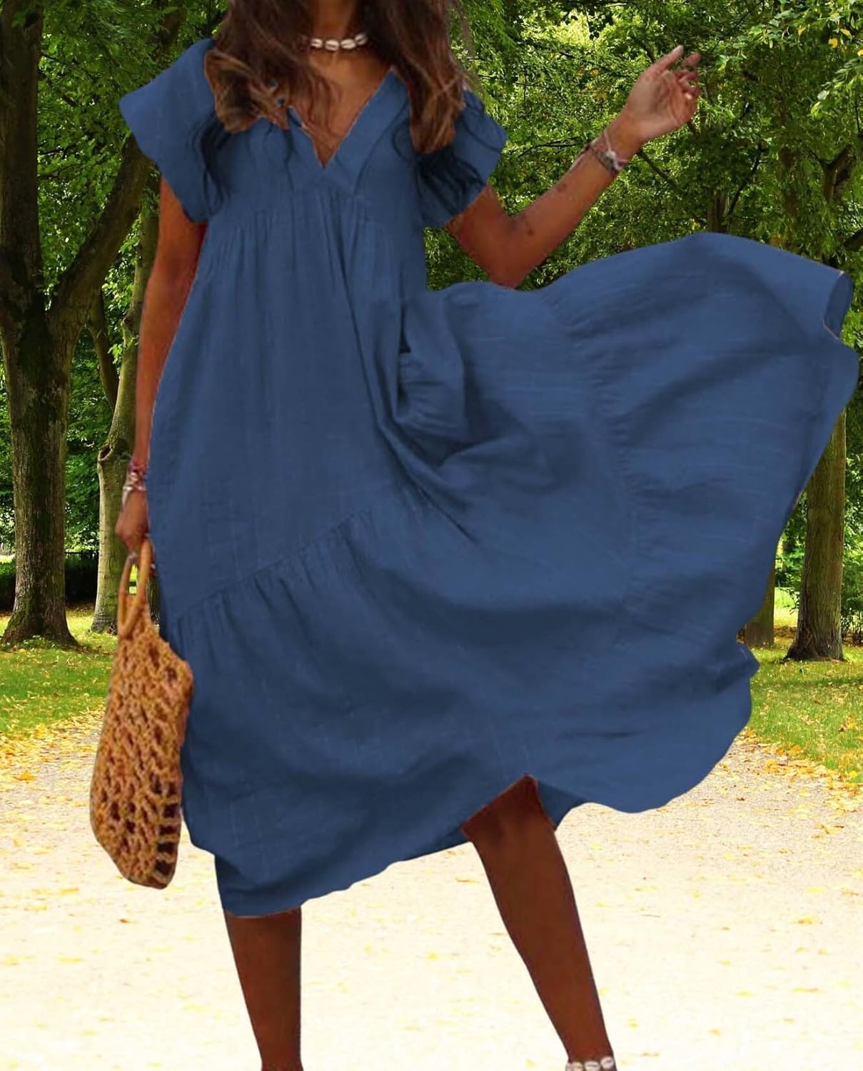 Summer Cute Womens Dresses Short Sleeve and Ruffle Hem Beach Loose Swing Casual Dresses Size Large Available - Image 2