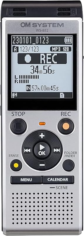 Grabadora de voz digital Olympus WS-882, con formatos de grabación lineal PCM/MP3, USB directo, velocidad de reproducción de 4 GB y ajuste de volumen, índice de archivos, borrado de archivos seleccionados | Velocidad de reproducción de 4 GB y ajuste de volumen, formatos de grabación lineal PCM/MP3, USB directo, índice de archivos