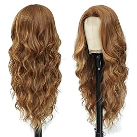 Long Brown Mixed Blonde Wigs for Women Highlights Blonde Wig Natural Middle Part Synthetic Curly Hair Heat Resistant Fiber Hair Replacement Wigs for Daily Party