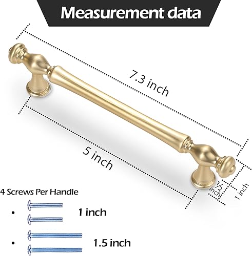 Miniatura 4 de BRONZEHOMM Paquete de 10 manijas doradas de gabinete de cocina de 5 pulgadas (5.039 in), tiradores de gabinete, accesorios de gabinete de cocina