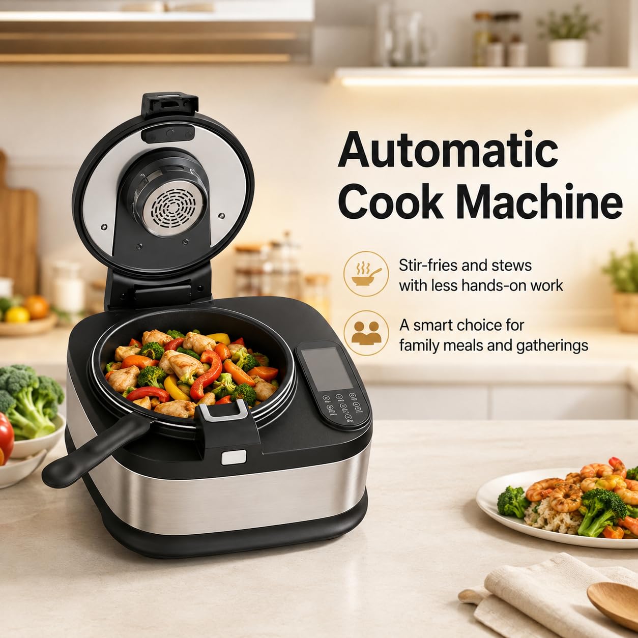 Machine à cuisiner automatique pour sauter et mijoter, capacité de 5 L