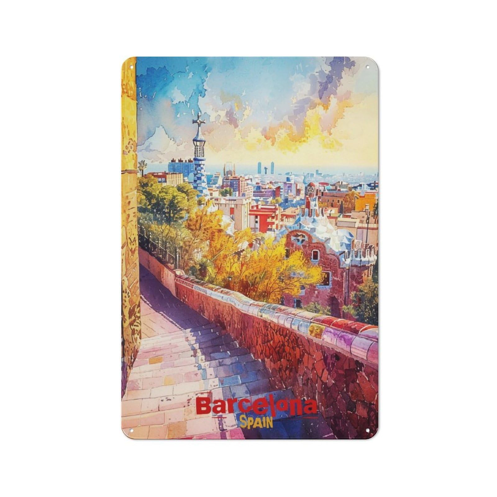 Junmoney Barcelona Art Vintage Tin Sign 30X20cm With For Man Cave Or Games Room, For Games Room Collectors