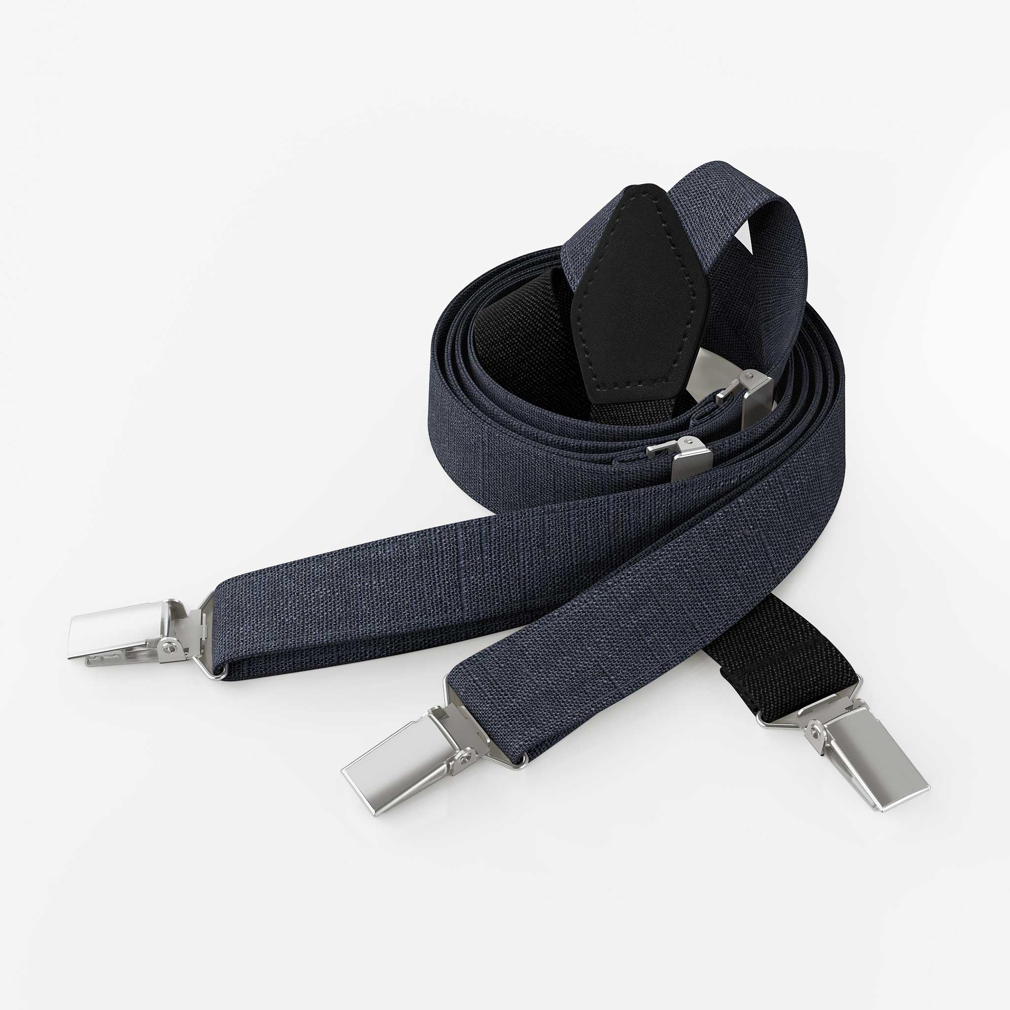 Papillon da Uomo in Lino | Blu Scuro | Papillon da Matrimonio Vegano Pre-annodato | Opzionale con Fazzoletto da Taschino & Bretelle | Large Batwing | Fatto a Mano in Germania