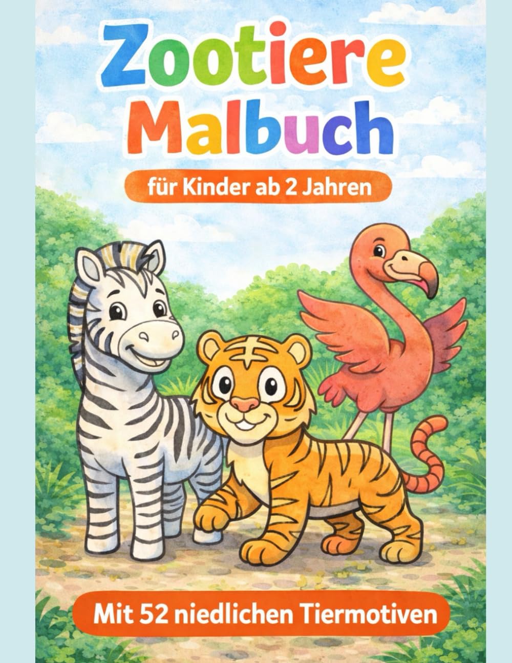 Mein erstes Zootiere Malbuch ab 2 – 52 einfache und niedliche Tierbilder für kleine Kinderhände: Einfache und große Ausmalbilder mit dicken Linien | ... Mädchen (Malbücher für Kinder ab 2 Jahren)