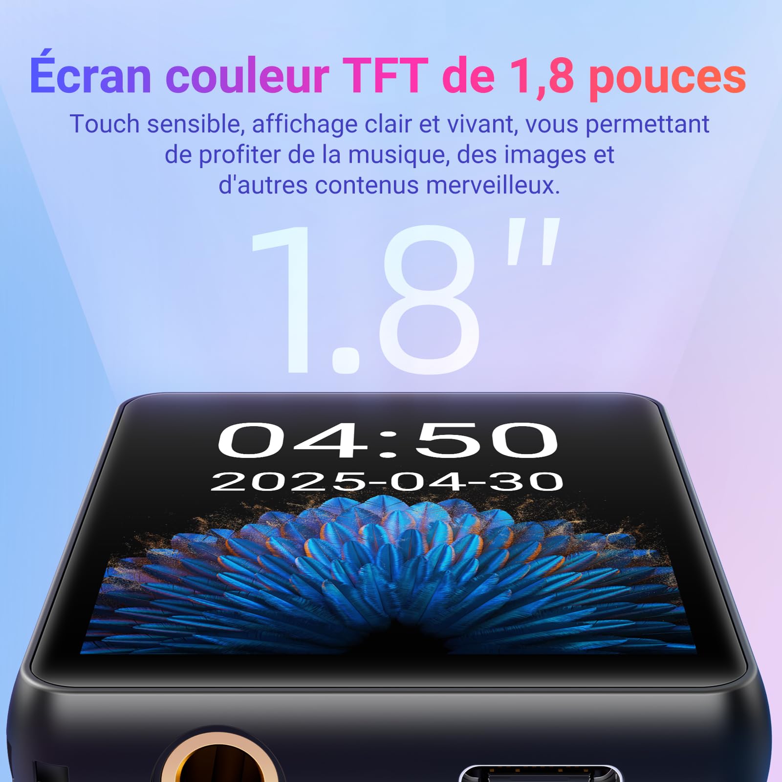 Lecteur MP3 Bluetooth, 128 Go Lecteur de Musique, Haut-Parleur Intégré et Radio FM, Mini écran Tactile de 1,8'' MP3 - Parfait pour Enfants et Les Sports (Noir)