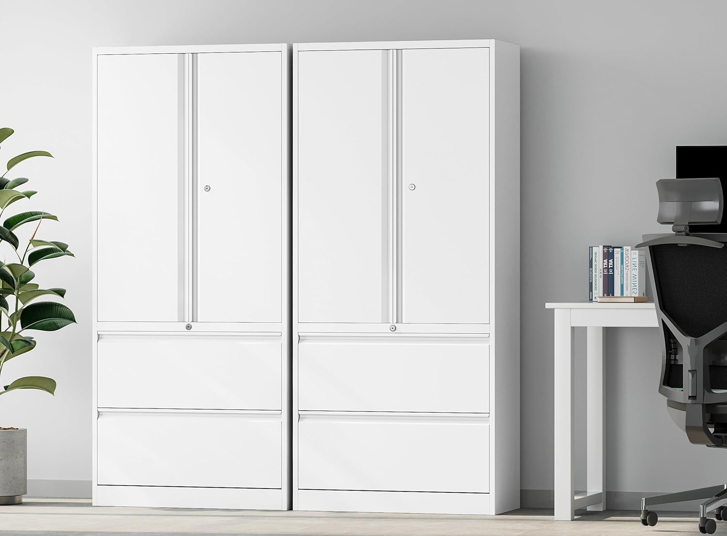 SISESOL 71-inch White Metal Storage Cabinet with detailed dimensions