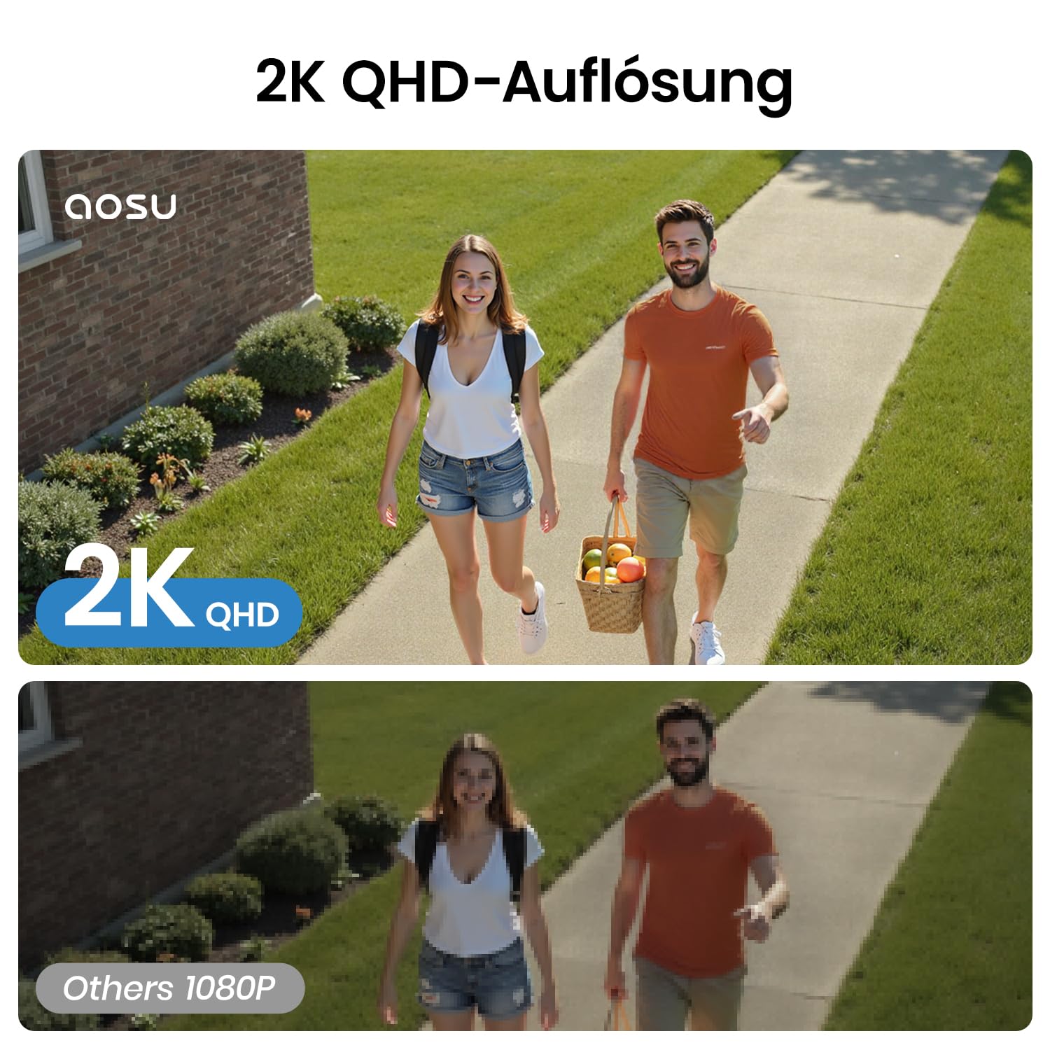 aosu 2K 3MP Überwachungskamera Aussen Solar Akku, 32G, 166° Weitwinkel | Kein Abo Nötig, PIR Personenerkennung, Nachtsicht Kabellose WLAN-Außenkamera, 2,4GHZ 5GHZ, für Haus & Grundstück, 2 Cam Kit