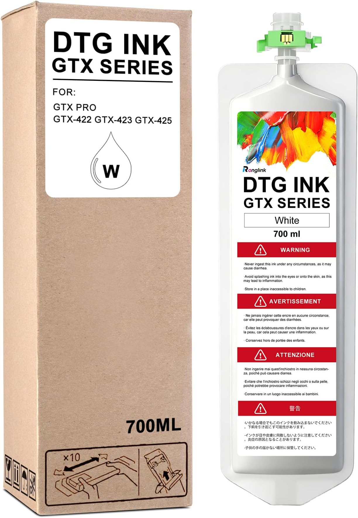 Premium DTG Textile Ink Bag White (with Chip) 700ML Replacement for Brother GTX GTX PRO GTX-422 GTX-423 GTX-425 Series Printer, Direct to Garment Printing
