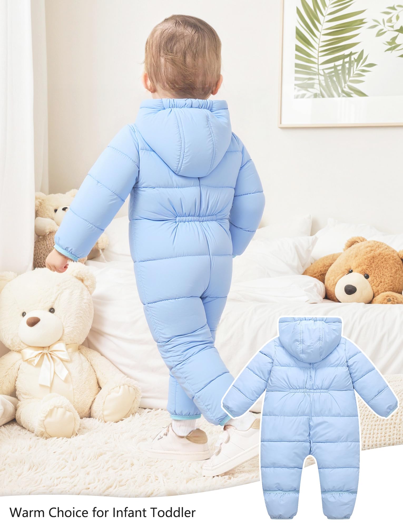 SEAUR Baby Schneeanzüge mit Füßen Winter Overall mit Kapuze Gefüttert Winteranzug Neugeborene Mädchen Jungen Warm Outfits 0-24 Monate