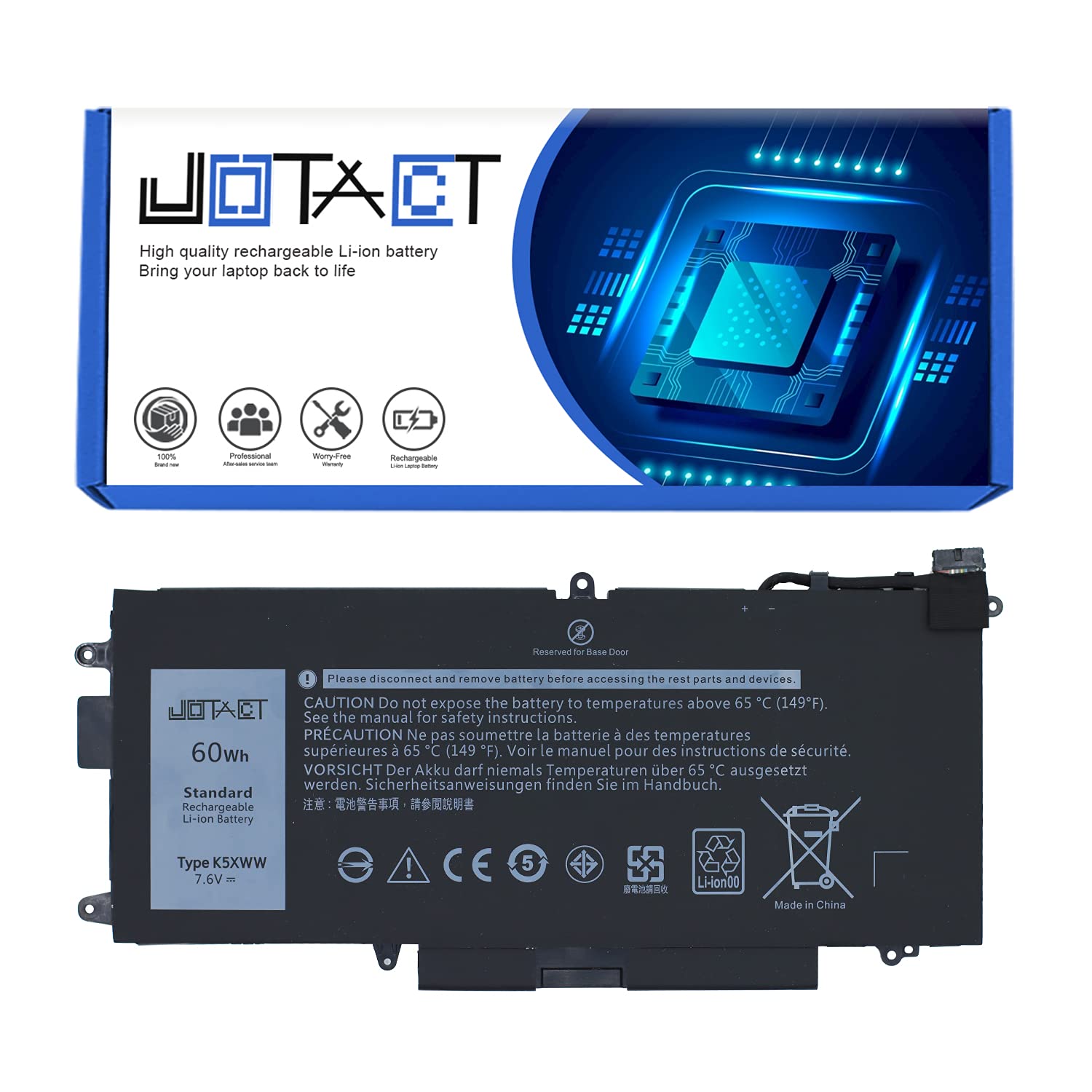 JOTACT K5XWW(7.6V 60Wh/7500mAh 4-Cell) Laptop Battery Compatible with Dell Latitude 5289 7389 7390 2