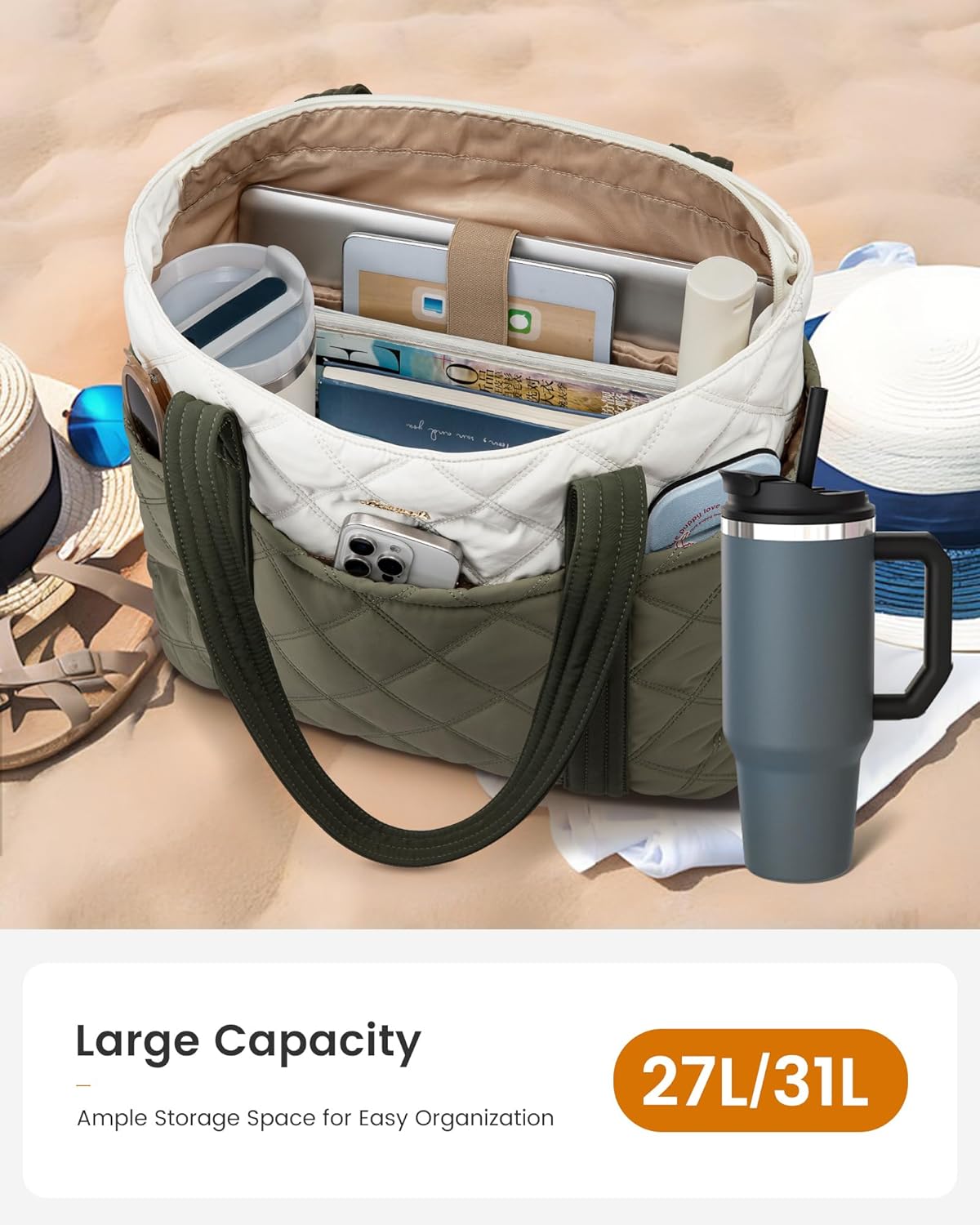 LOVEVOOK Puffer Tote Bag for Women, Puffy Work Handbag, Travel Shoulder Carry On Bag with Zipper for Teacher Nurse Gym - Image 2