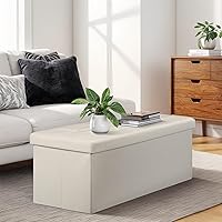 Vista 25 de ZENY Banco otomano plegable de almacenamiento de 43.3 pulgadas, reposapiés con asiento acolchado de espuma, ideal para dormitorio, entrada y sala