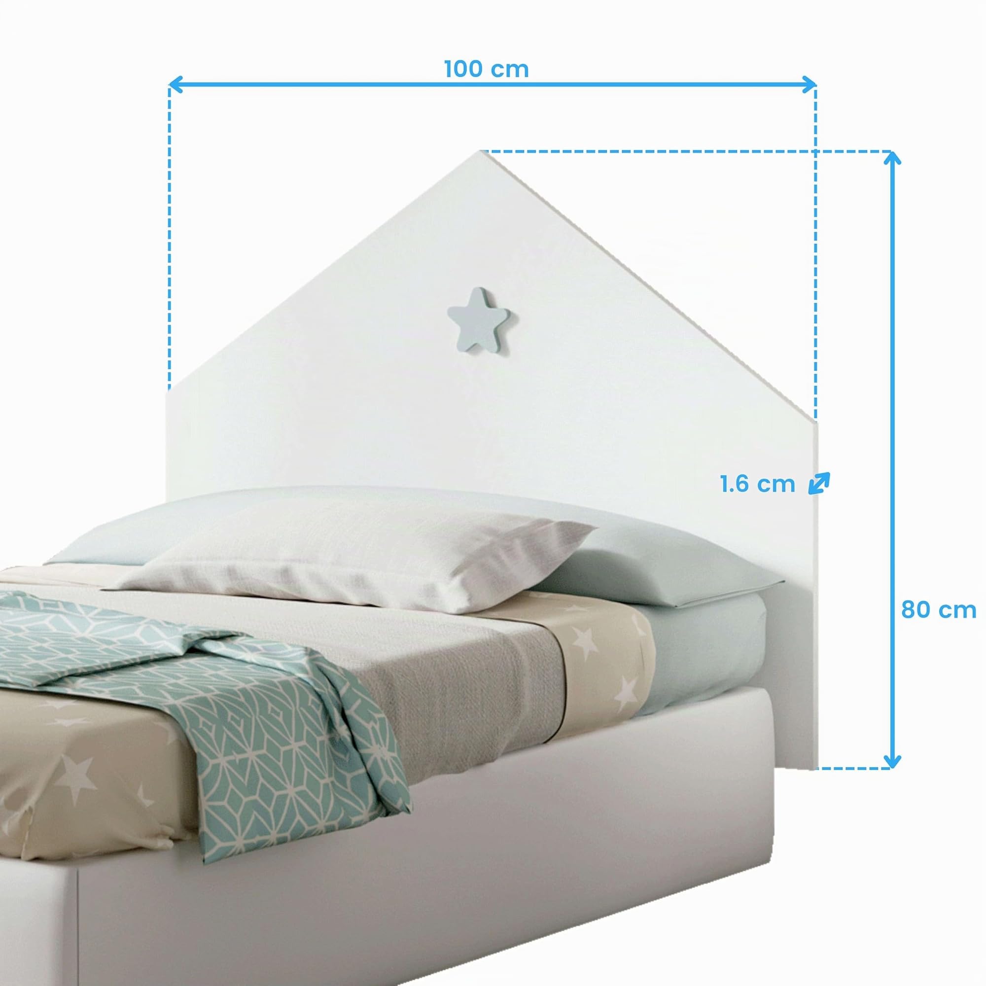 MUEBLES PITARCH | Cabecero Cama 90 Infantil con Estrella, Dormitorio Juvenil, Blanco, 80x100x1,6cm Modelo Sweet