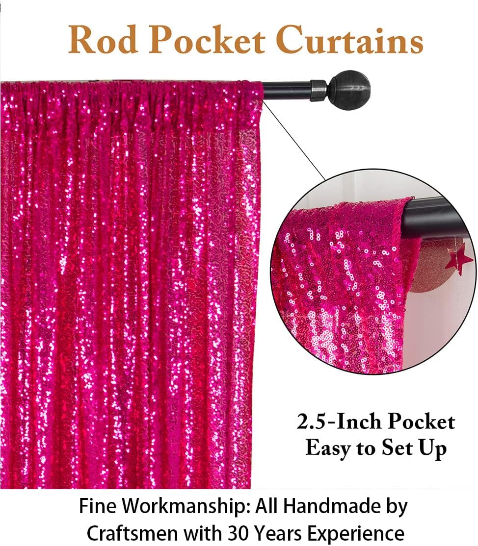 ShinyBeauty Sequin Curtains 2 Panels Fuchsia 2FTx8FT Sequin Photo Backdrop Hot Pink Sequin Backdrop Curtain Pack of 2 Wedding Fabric Backdrop Party Photographic Studio Photo Backgrounds