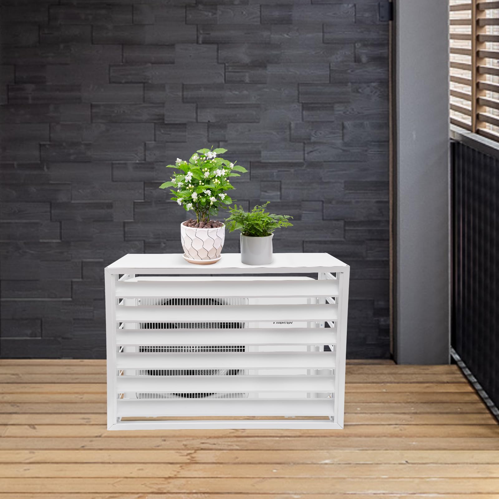 Cubierta de aleación de aluminio para aire acondicionado, montaje en pared, cubierta/revestimiento para aire acondicionado y bomba de calor, protección para dispositivo exterior grande (Blanco)