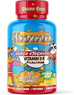 Kidzfuel Vitamin D3 + Calcium Gummies for Kids - Sugar Free, High Strength Vitamin D3 (1000IU), Vegetarian, Gluten & Aller...