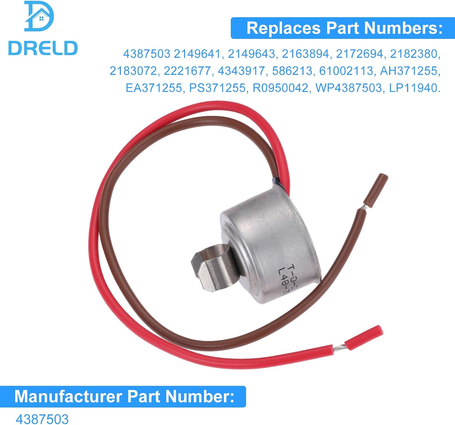 4387503 Bimetal Defrost Thermostat, Replacement for Whirlpool, Kenmore