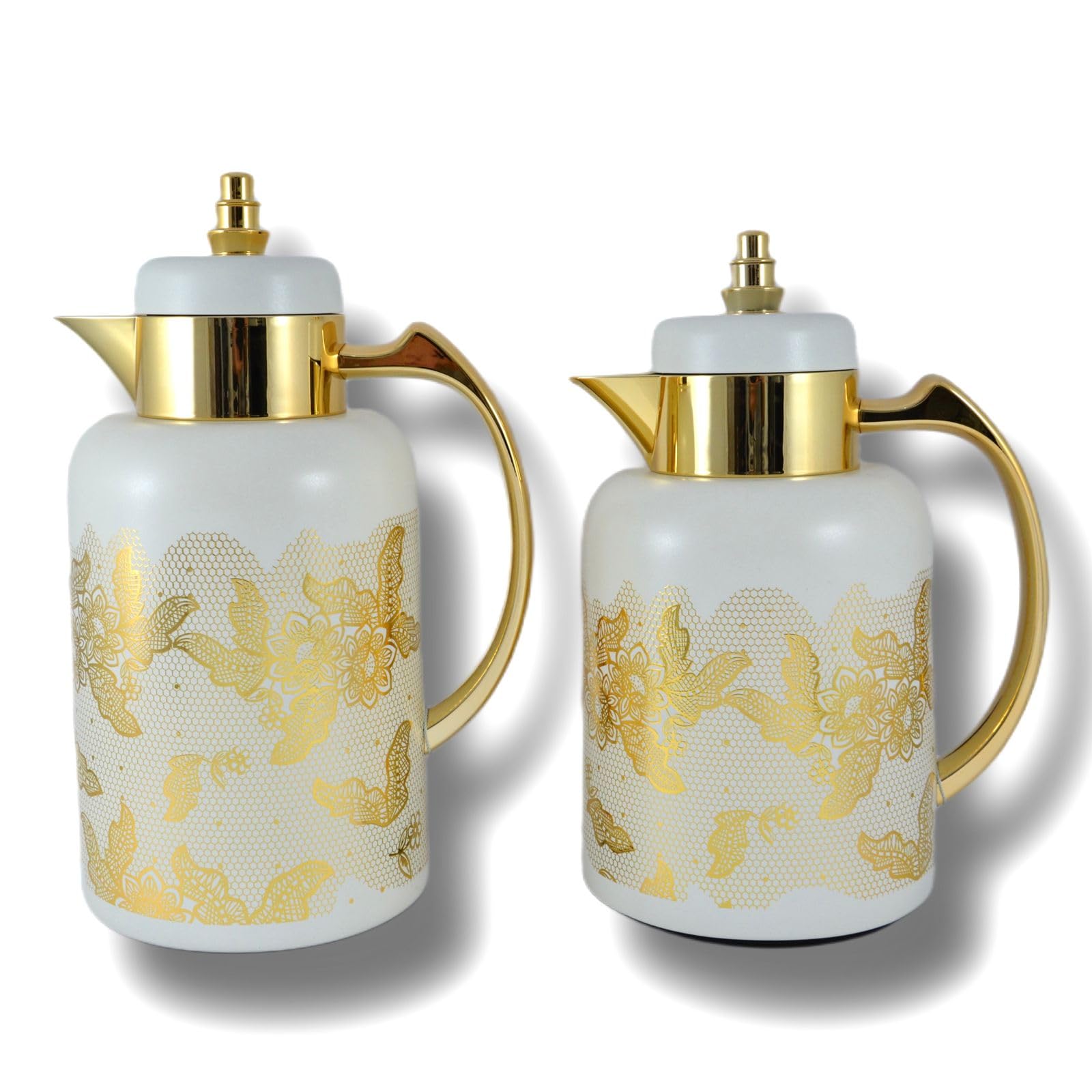 Home MakerRBP-Q330YZC95-H198 Stainless Steel Flask Set 2-Pieces, 0.70/1 Liter Capacity, White/Gold