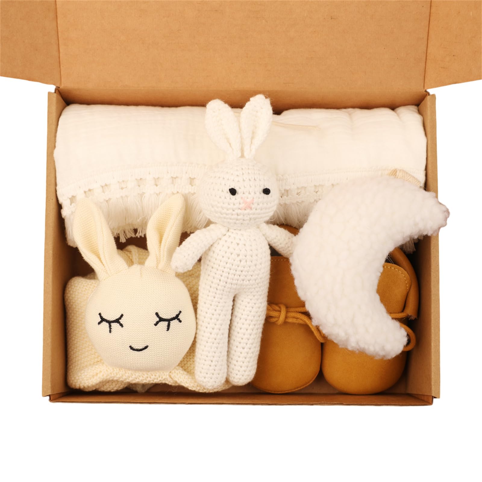 Set regalo per neonati, 5 pezzi, tra cui coperta di cotone, calmante, uncinetto e accessori per neonati