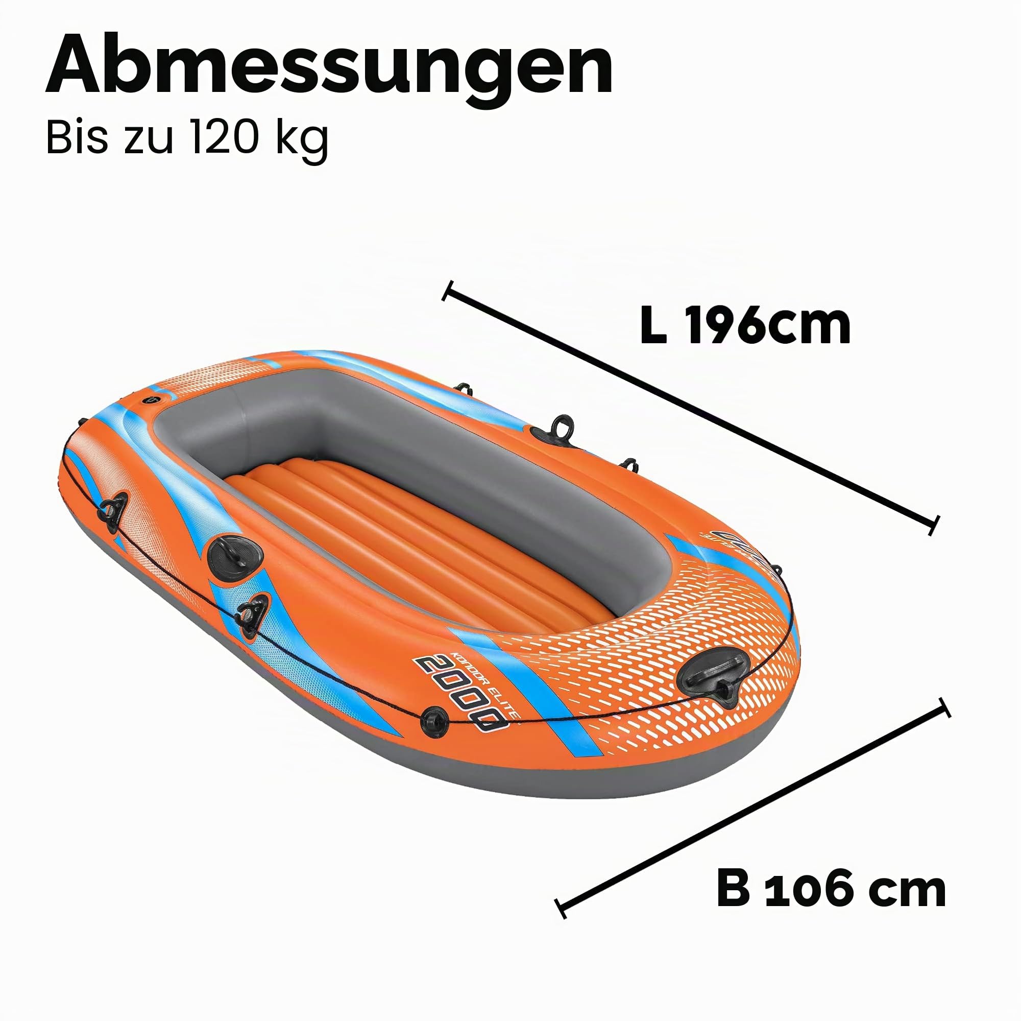 Bestway Aufblasbares Boot, Kondor Elite 2000, EIN-Mann-Raft, robuste Griffe, ineinandergreifende Ventile, mehrere Größen