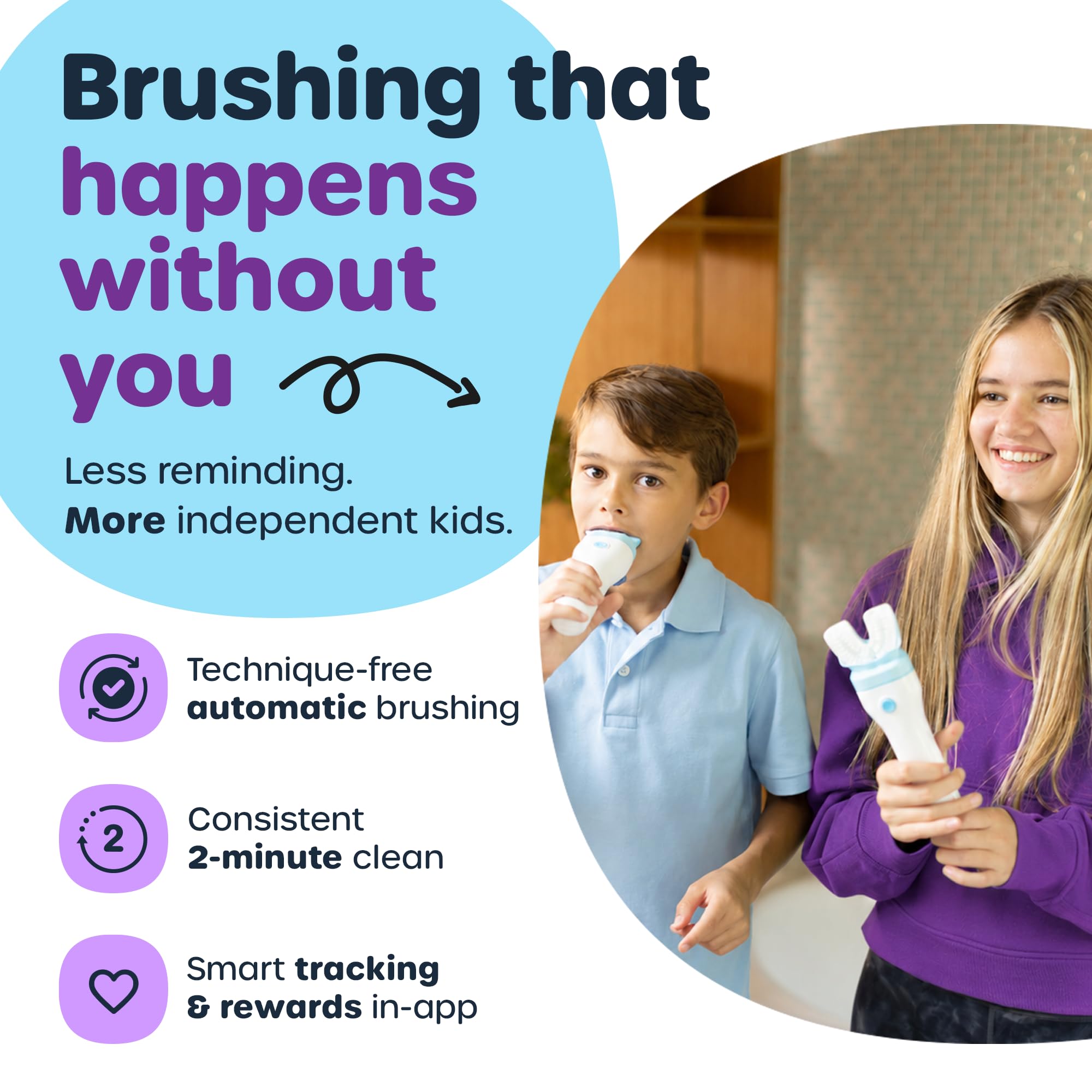 Willo BrushBot - Starter kit per bambini a forma di U, spazzolino automatico per bambini, timer da 2 minuti, connettività con app, setole morbide, ricaricabile, rimozione della placca, piccole bacche