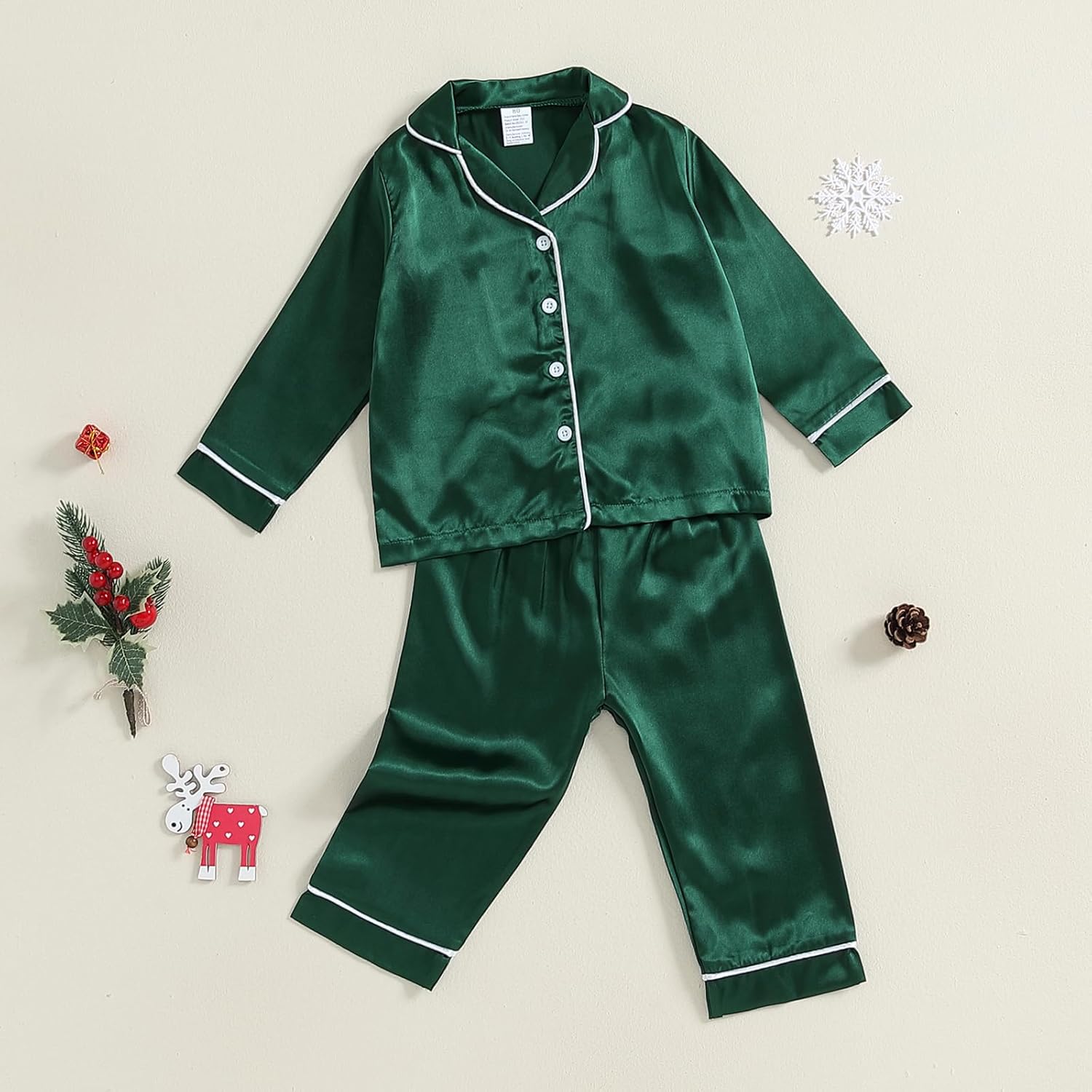Toddler Girl Silk Pajamas Baby Lapel Button Down Ruffle Satin Silk Pjs Sleepwear Loungwear Clothes Set - Image 2