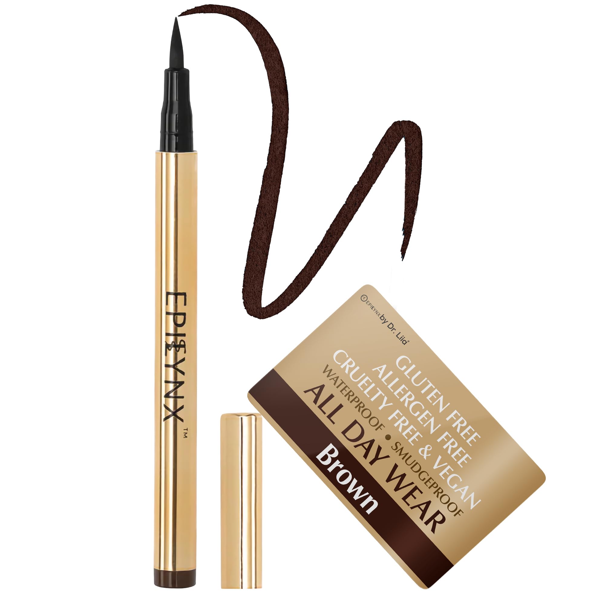 Liquid Eyeliner - Hypoallergenic Eyeliner with Fine Brush Tip, Long-Lasting Waterproof Eye Liner - Cruelty-Free, Vegan, Hypoallergenic, Gluten-Free, Smooth Application Liquid Eye Liner, Brown 2mL
