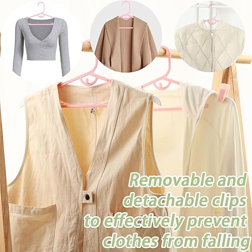 Miniatura 5 de 60 perchas para niños con clips, perchas ajustables rosas para ropa antideslizantes para niños, perchas para niños, perchas extensibles con gancho,