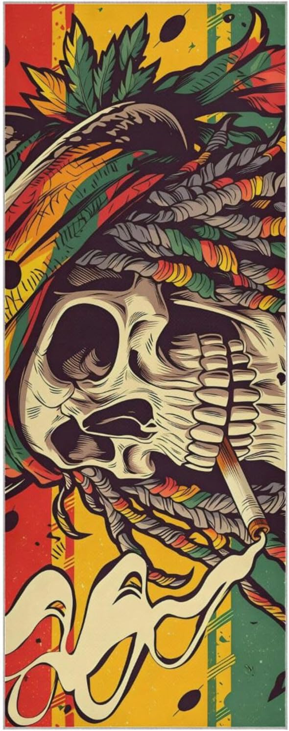 Skeleton Hat Color Yoga Mat Towel with Silicone Grip Dot – 73"x27" Non-Slip Sweat Absorbent Microfiber Yoga Towel for Home Gym Studio