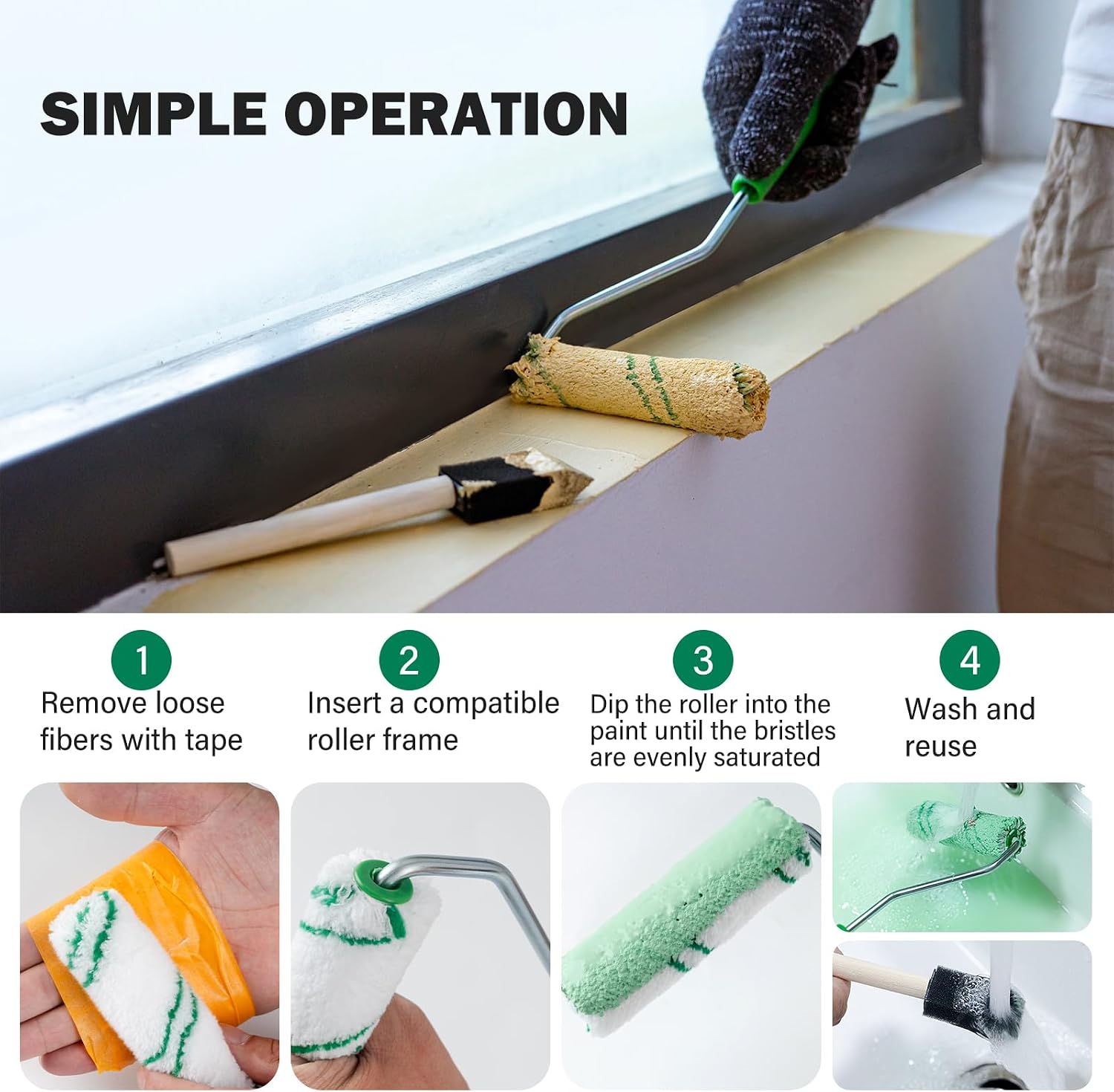4 Inch Microfiber Paint Roller Kit, 24 Piece, 3/8" Nap image 5