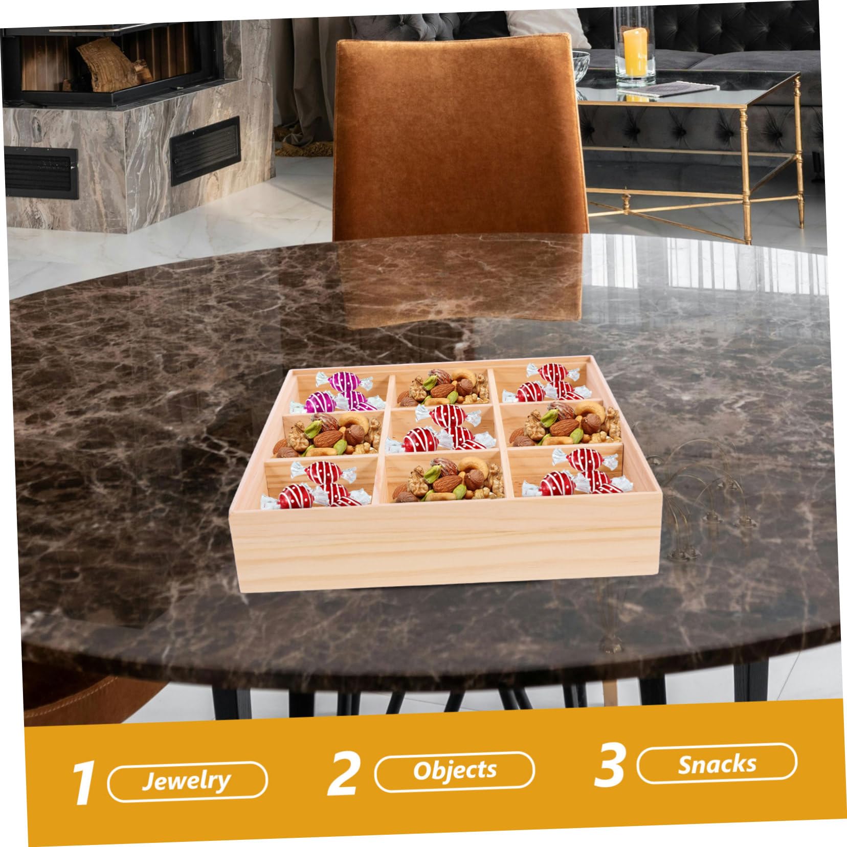 Levemolo Holz Aufbewahrungsbox mit Fächern für Snacks und Teebeutel Multifunktionales Tablett aus Braunem Holz für Zuhause und Outdoor Picknick