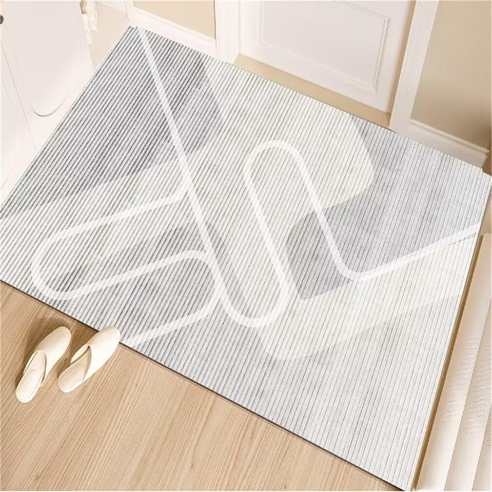 Tapis salon plante 100x160cm en poil court gris à motif géométrique moderne