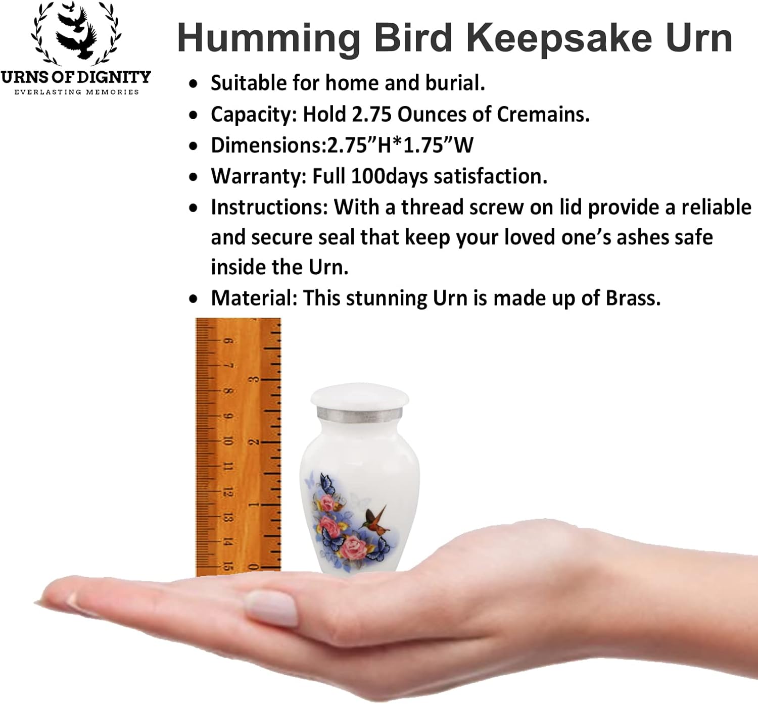 Butterfly with Humming Bird Keepsake Urns for Human Ashes - Decorative Urn, Ashes Urn & Male,Urns for Ashes Men & Women,Funeral Urn (Butterfly Humming Bird, KS1)