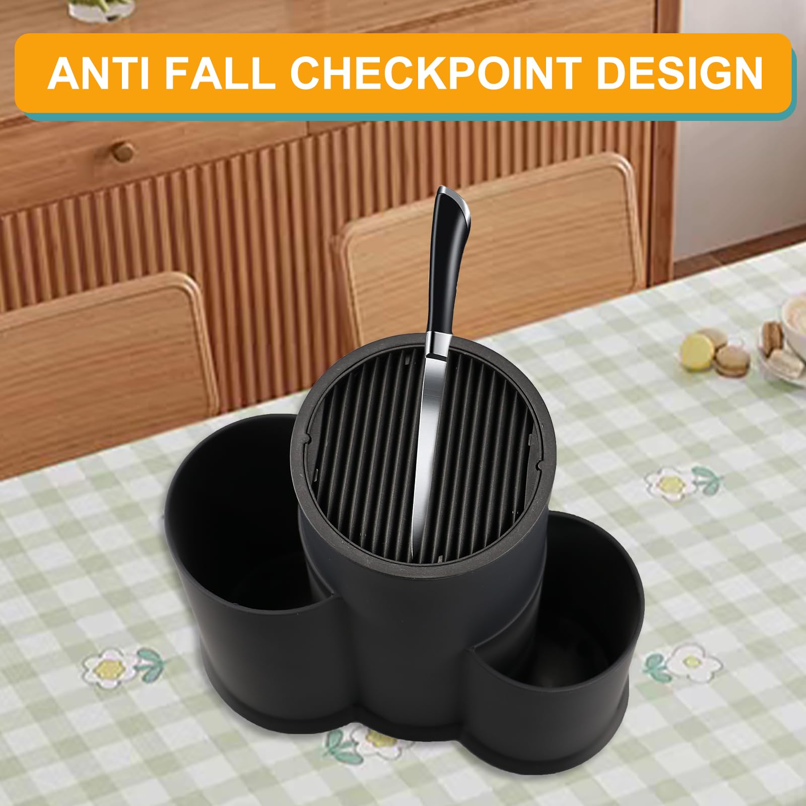 3 in 1 Ceppo Coltelli da Cucina, Ferroso Ceppo Coltelli Vuoto, Nero Porta Coltelli Cucina, Ceppo Portacoltelli da Cucina Con Foro Scarico e Slot Porta, Blocco Porta Coltelli Tondo per Cucina