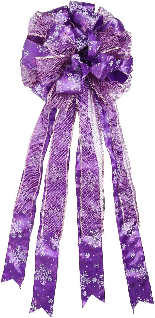 Christmas Tree Topper Large Toppers Bow with Streamer Wired Edge for Christmas