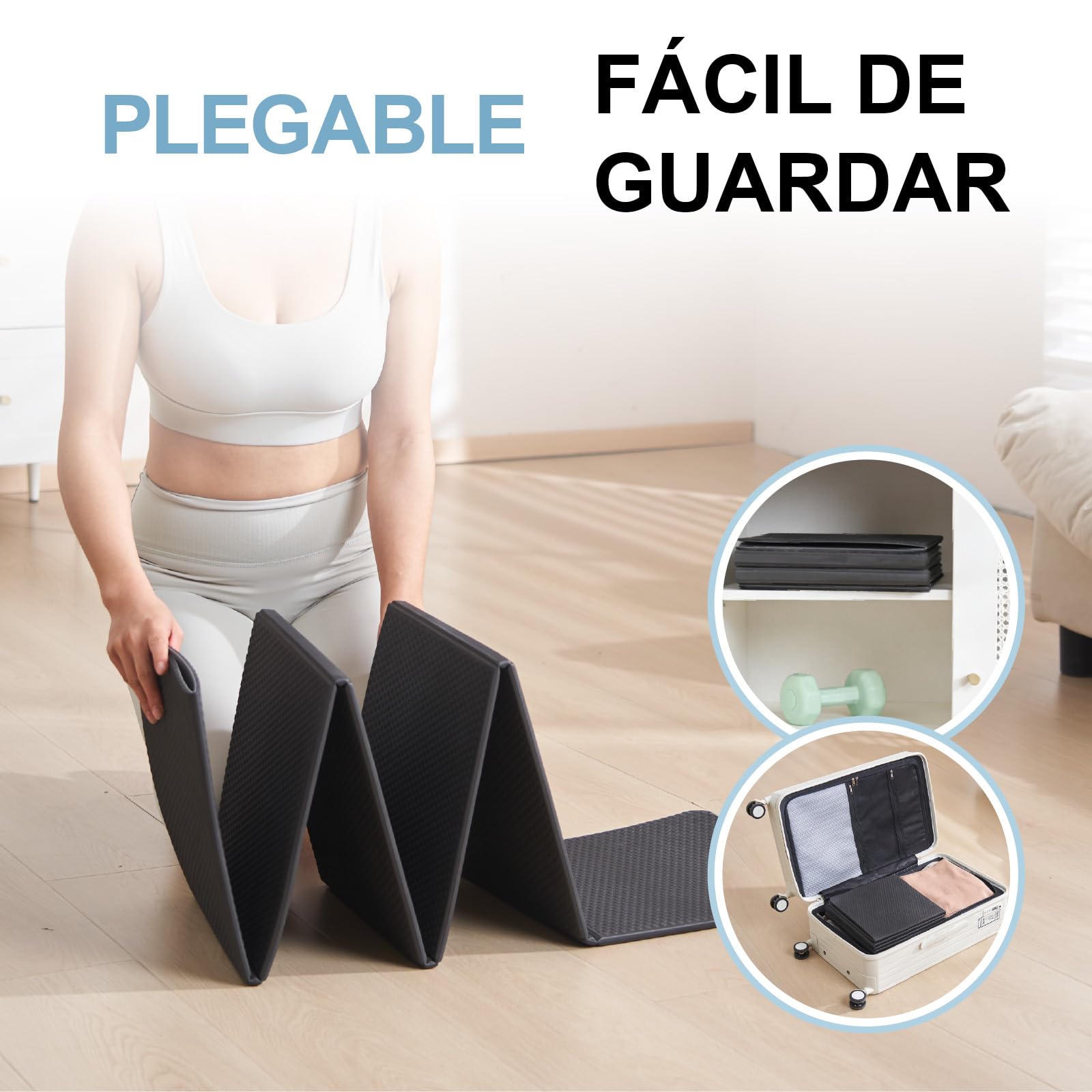 Esterilla de yoga plegable de 5 mm de grosor TPE+PU de doble cara antideslizante portátil esterilla de viaje para yoga caliente pilates HIIT fitness en casa