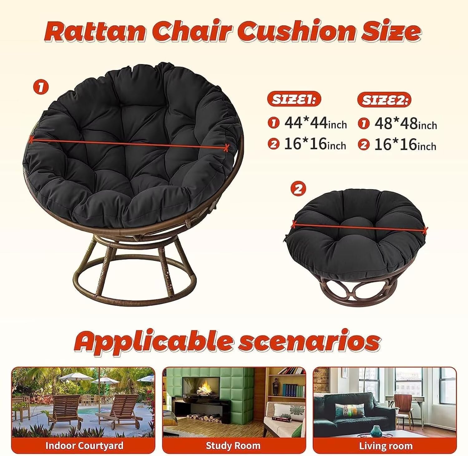 Silla colgante Cush – Cómoda almohadilla de asiento para silla columpio, silla de lectura colgante y almohada redonda para uso en interiores y exteriores