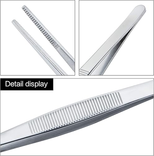 Miniatura 10 de MSY BIGSUNNY Juego de 2 pinzas de cocina finas pinzas de acero inoxidable de 12 pulgadas, pinzas para alimentos, puntas dentadas de precisión,