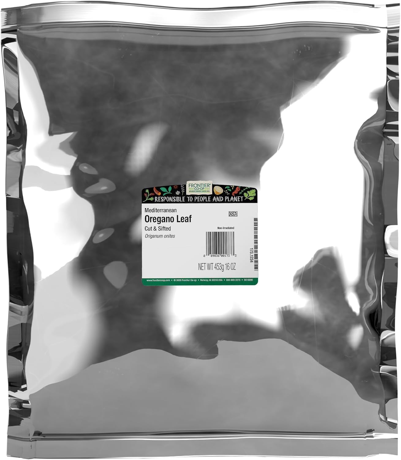 Frontier Co-op Fancy-Grade Mediterranean Oregano Leaves, 1lb Bulk Bag - Kosher Cut & Sifted Dried Herb for Pizza, Pasta, Sauces