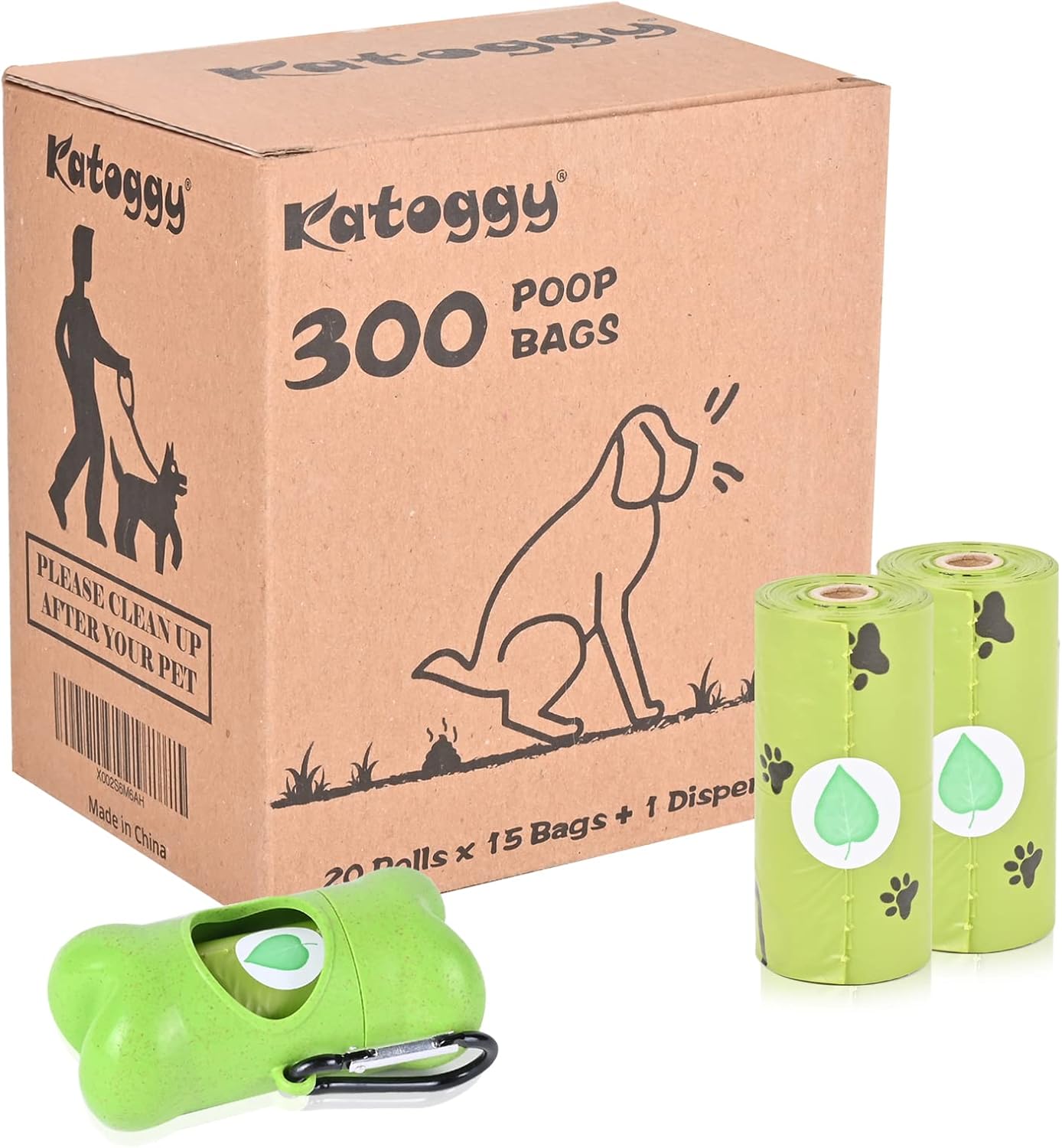 Katoggy Dog Poo Bags, 20 Rolls, 300 Counts, 23 x 33 cm Dog Waste Bags Rolls with Dispenser