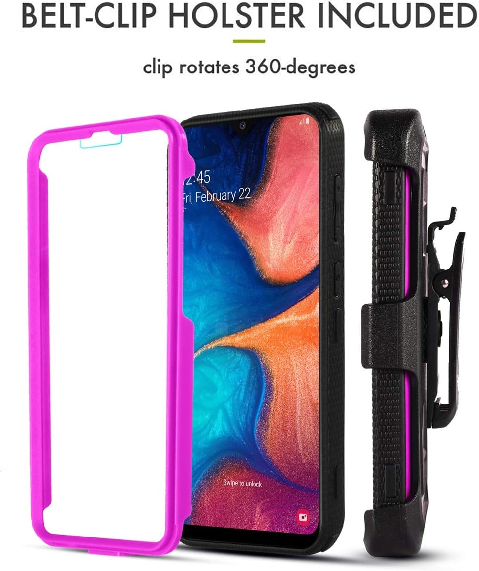 Numy Samsung Galaxy A20/A50/A30 Case,[Buit-in Screen Protector][Shockproof] Hybrid Heavy Duty Case with Swivel Belt Clip-Purple