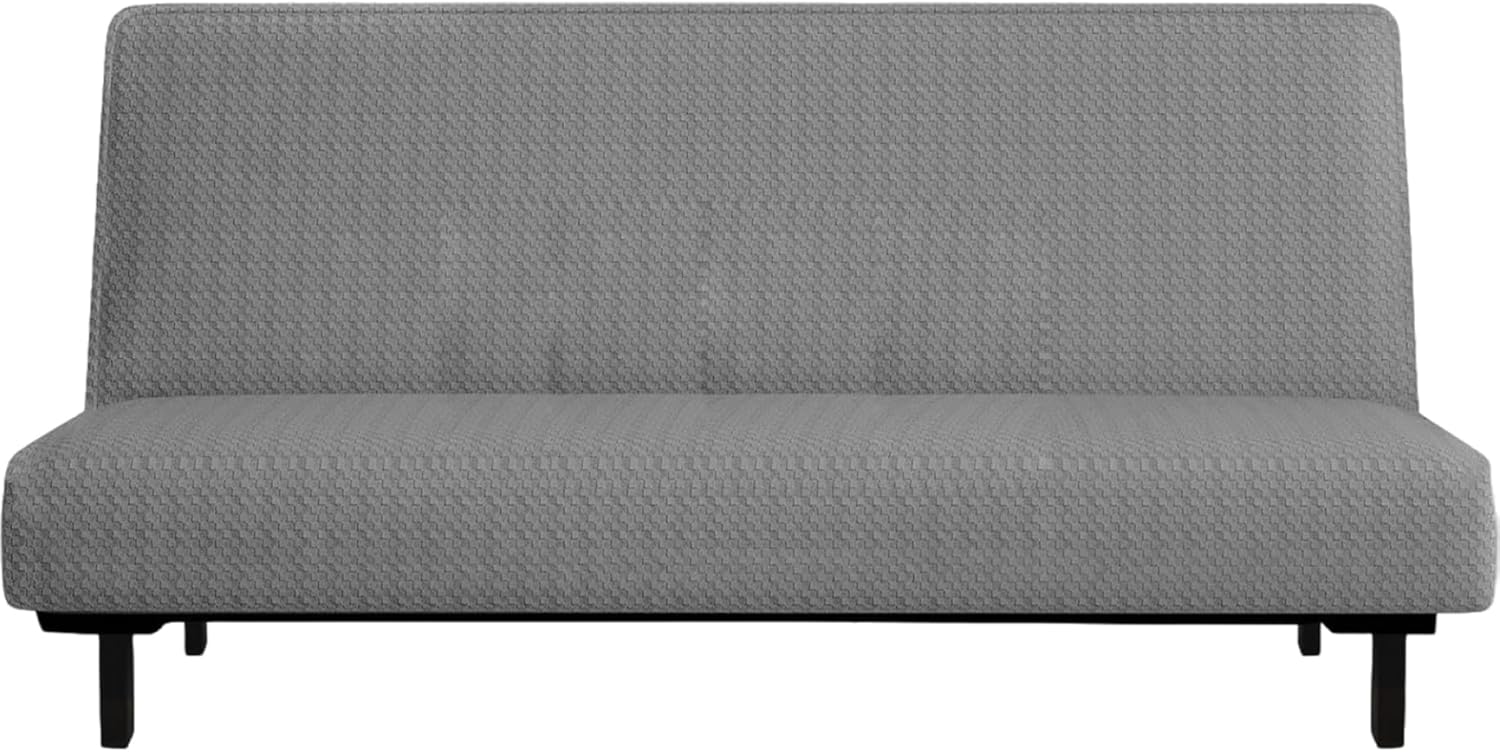 Armless Futon Cover High Stretch Jacquard Armless Couch Cover with Elastic Bottom Dust-Proof Sofa Slipcover for Living Room Kids Pets, Light Grey, Sofa