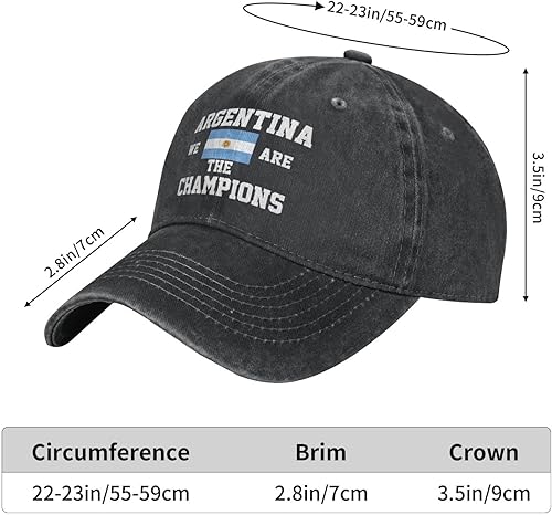 Miniatura 6 de We are The Champions - Gorra de béisbol con bandera argentina, de algodón, unisex, color negro, Negro -