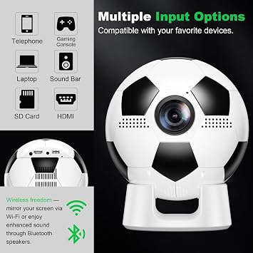 Smart Projector with Built-in Apps, Native 1080P Projector with Bluetooth & Dual Bond Wi-Fi 6, 180 Rotatable Integrated stand, Gift for Him/Boys/Fathers