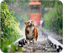 Gaming-Mauspad, Happy Cute Corgi Dog Walking on the Railyway Water Prints Mouse Pad for Desk Home Office, Non-Slip Rubber Base Keyboard Pad, Laptop Desk Pad Mousepad