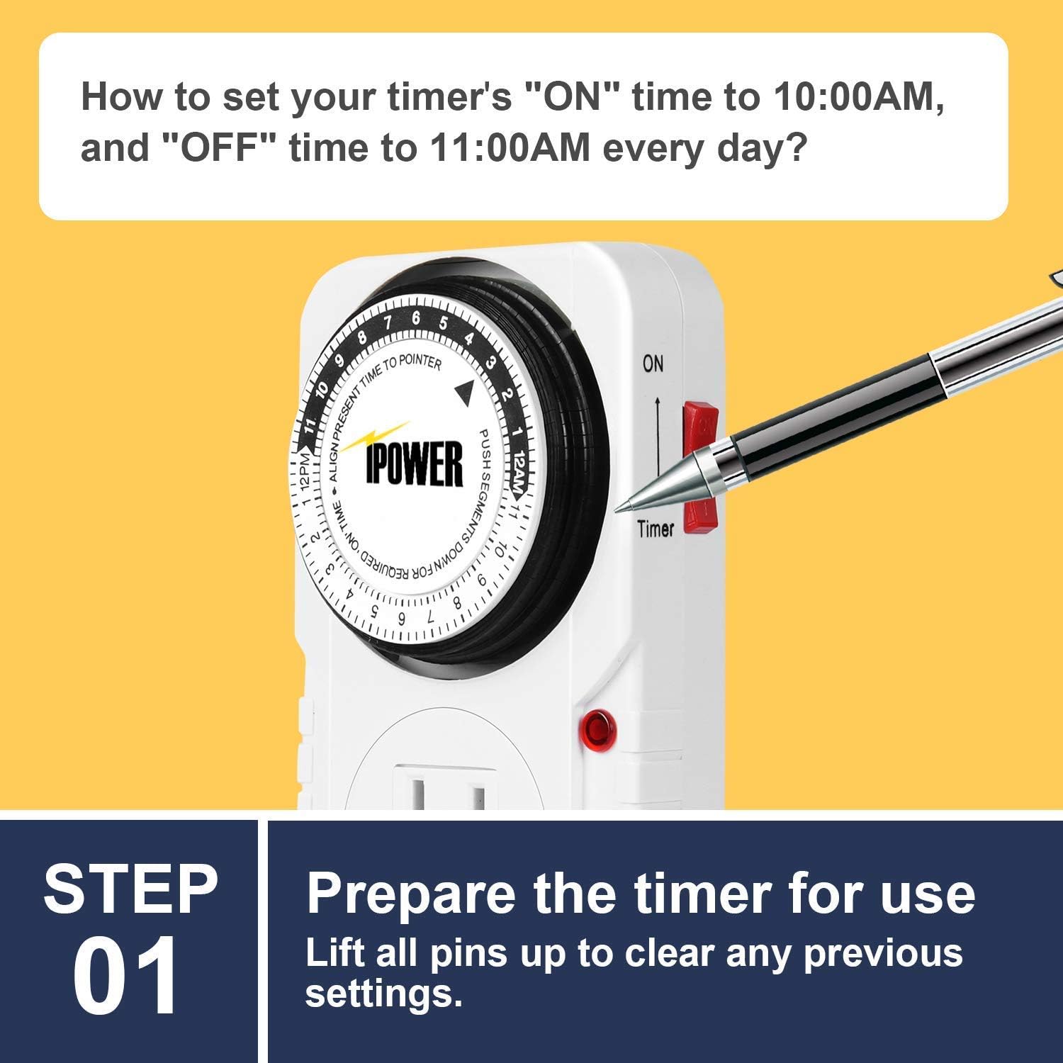 iPower 24 Hour Plug-in Mechanical Electric Outlet Timers Switch Programmable Indoor, Accurate Heavy Duty 3-Prong for Lamps Fans Christmas String Lights, AC 1725W 1/2 HP, UL Listed, White, 3 Pack - - 