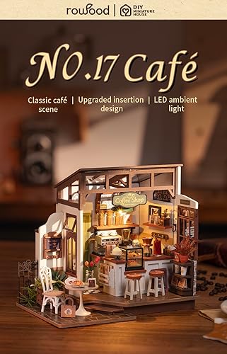 Miniatura 6 de RoWood Book Nook - Kit de casa en miniatura, paquete Sunshine Town NO.17 Café, cumpleaños