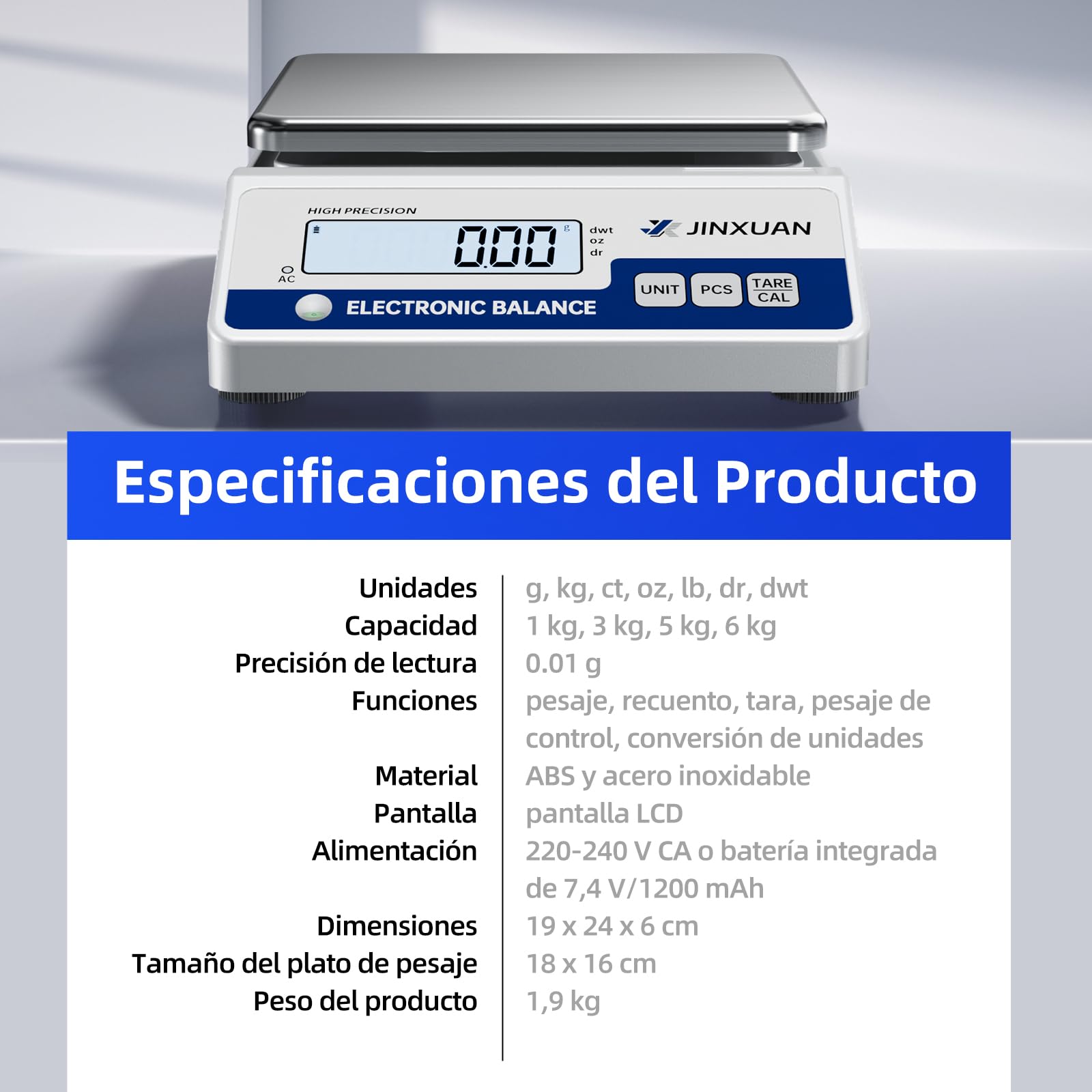 Báscula digital de laboratorio, 1000 g x 0,01 g, con una precisión de 0,01 gramos